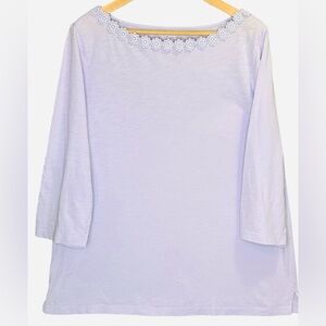 LOFT Lavender 3/4 Sleeve Cotton Tee Floral Lace Embelishments XXL